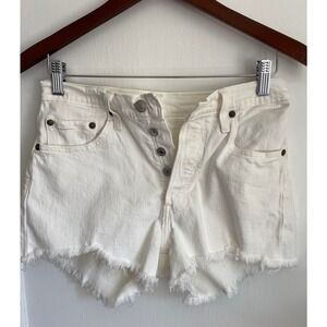 Levi's 501 Denim Shorts Women 26 White Cut Off Frayed Hem Button Fly